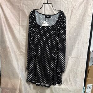 Cider Black and White Polka Dot Long Sleeve Dress